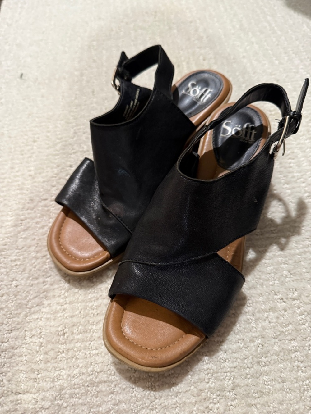 Sofft Black Leather Open-Toe Slingback Sandals